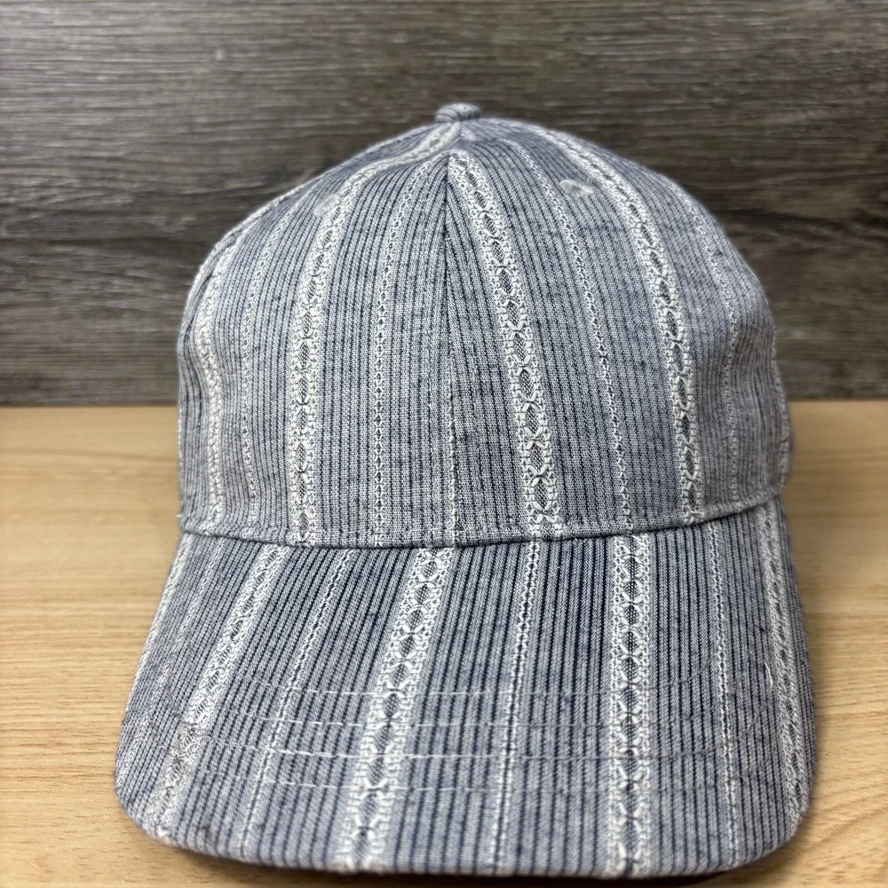 Charming Charlie Hat Cap Strap Back Womens‎ Gray Blue Striped Pattern Adjustable